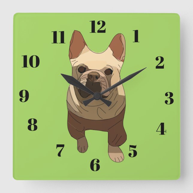French Bulldog, Lime Green Square Wall Clock (Front)