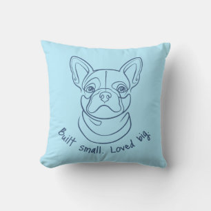 French Bulldog Line Art. Built Small. Loved Big. Throw Pillow
