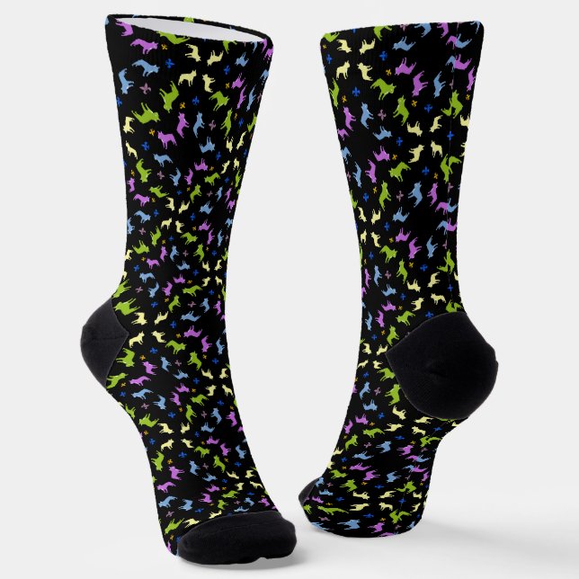 French Bulldog linear grid pattern  Socks (Angled)
