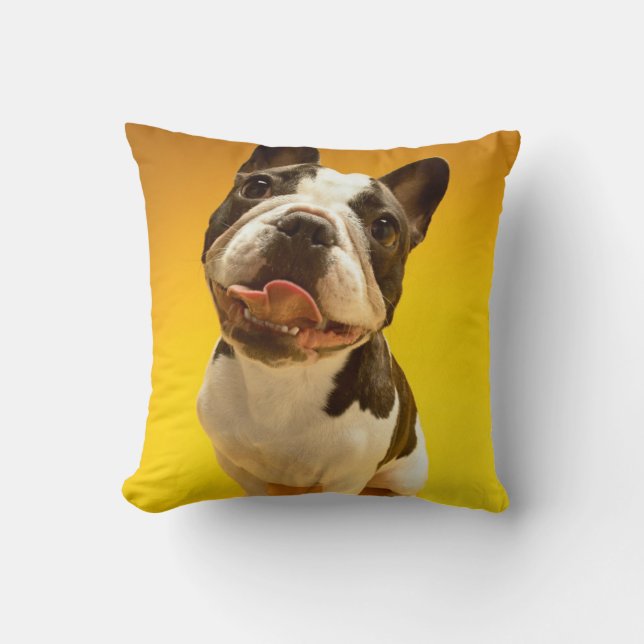 French Bulldog Looking Up Throw Pillow (Front)