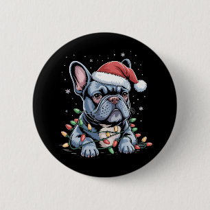 French Bulldog Lover Frenchie Christmas Hat Xmas 2 Inch Round Button