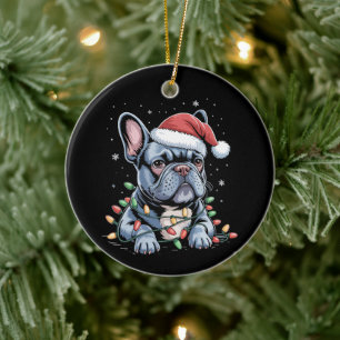 French Bulldog Lover Frenchie Christmas Hat Xmas  Ceramic Ornament