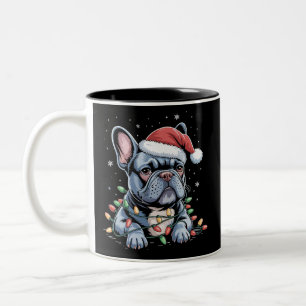 French Bulldog Lover Frenchie Christmas Hat Xmas Two-Tone Coffee Mug