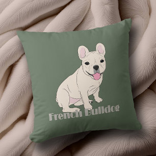 French Bulldog Lovers Sage Green Throw Pillow