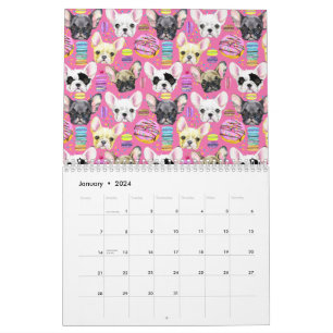 French Bulldog Macaron Pattern Calendar