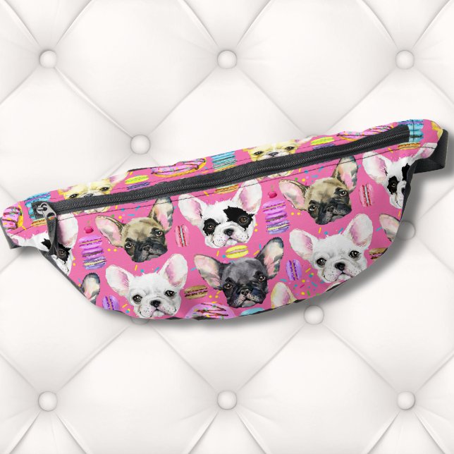 French Bulldog Macaron Pattern Fanny Pack (French Bulldogs and Rainbow French Macaron Cookies Fanny Pack)