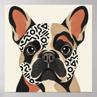 French Bulldog Memphis Pattern Graphic Art Poster