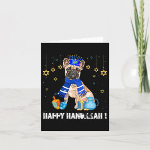 French Bulldog Menorah Hat Happy Chanukah Hanukkah Card
