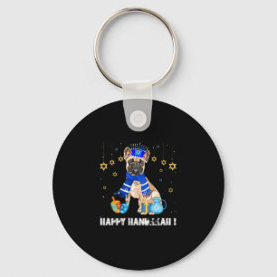 French Bulldog Menorah Hat Happy Chanukah Hanukkah Keychain