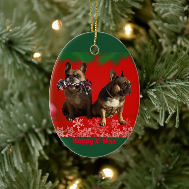 French Bulldog Merry Christmas Bulldog Ceramic Ornament (Tree)