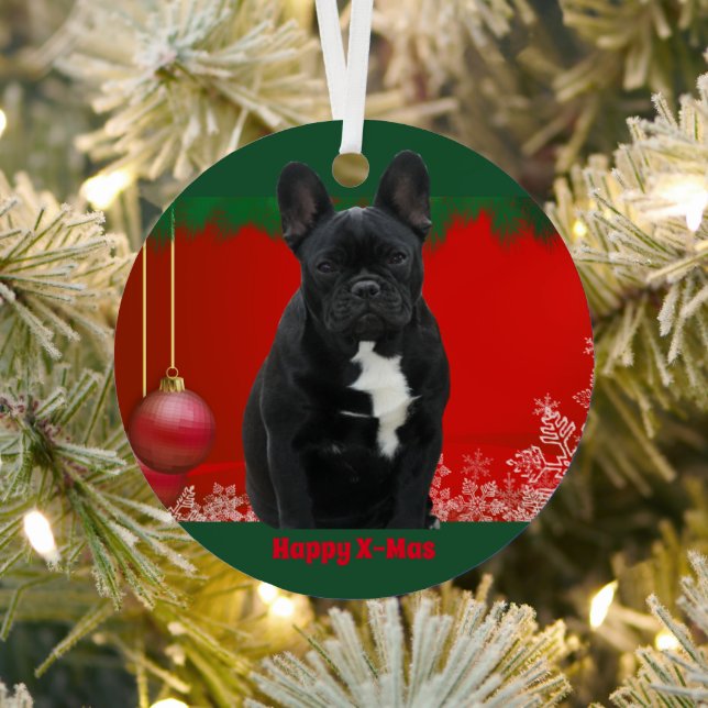 French Bulldog Merry Christmas Bulldog Metal Ornament (Insitu)