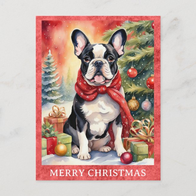 French Bulldog Merry Christmas Cute Puppy Dog Postcard (Front)