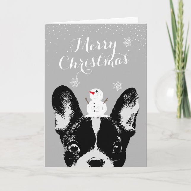 French Bulldog Merry Christmas Silver Holiday Card (Front)