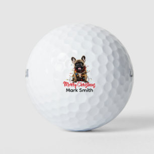 French Bulldog Merry Christmas with Golfer Name Golf Balls