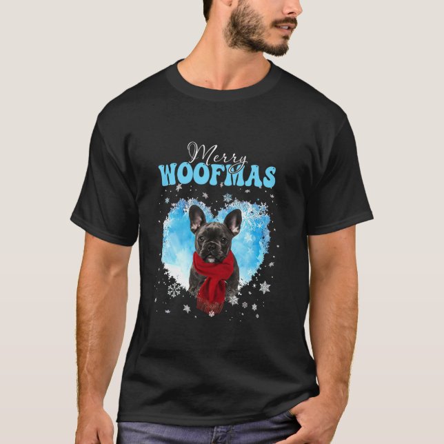 French Bulldog Merry Woofmas Christmas Heart Winte T-Shirt (Front)