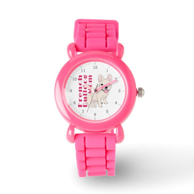 French Bulldog Mom Cute Frenchie Bold Pink Text Watch (Front)