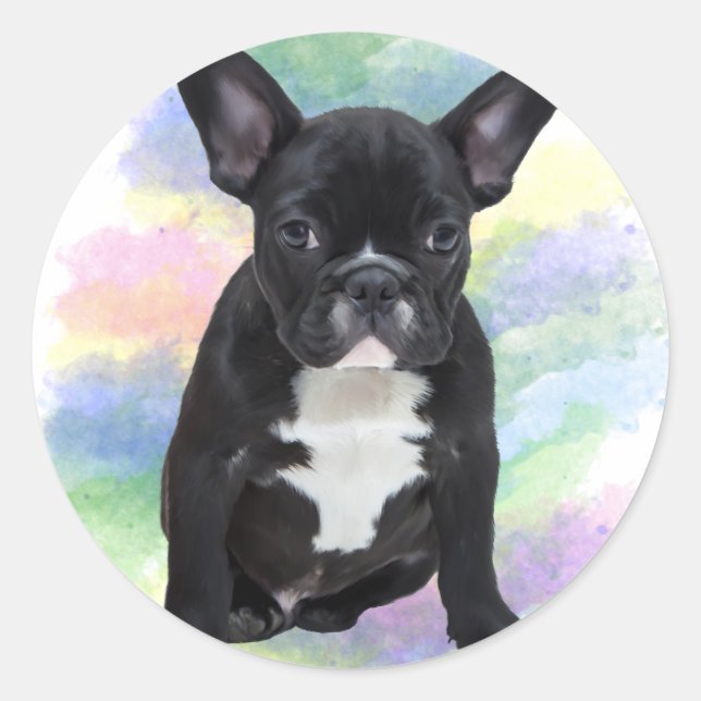 French Bulldog Mom Water Colour Oil Painting Art Classic Round Sticker (Front)