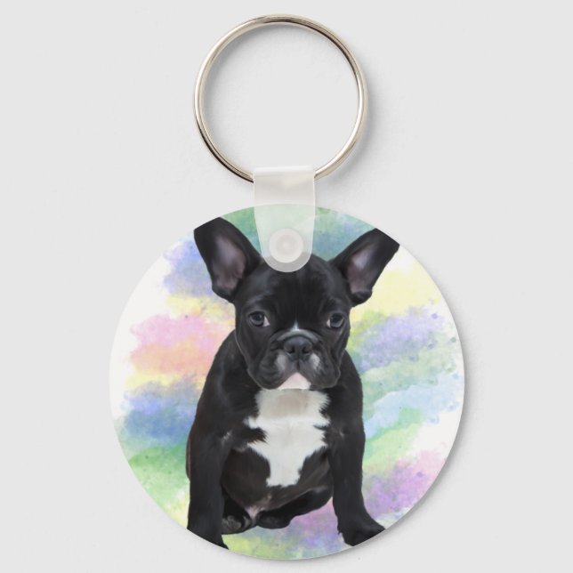French Bulldog Mom Water Colour Oil Painting Art Keychain (Front)