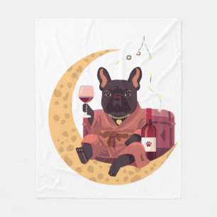 French Bulldog Mom Wine Night Fleece Blanket
