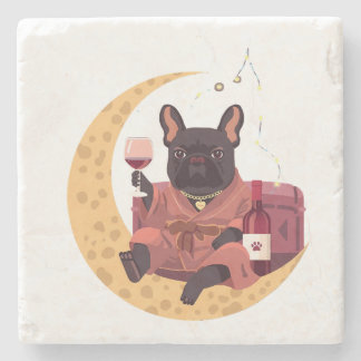 French Bulldog Mom Wine Night Stone Coaster