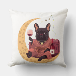 French Bulldog Mom Wine Night Throw Pillow