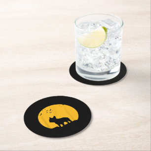 French Bulldog Moon Halloween Inspired Design Round Paper Coaster