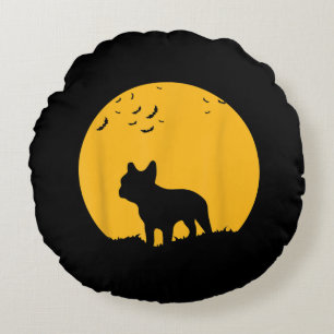 French Bulldog Moon Halloween Inspired Design Round Pillow