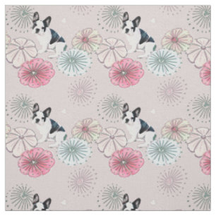 French Bulldog N Flowers Pattern Fabric