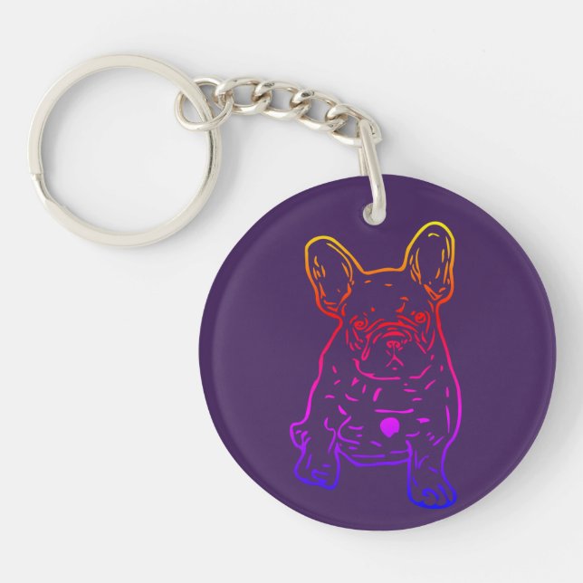 French Bulldog Neon Heart French Bulldog Keychain (Front)