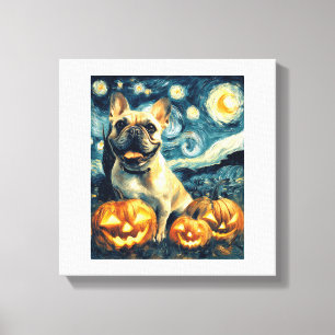 French Bulldog of van gogh starry night halloween Canvas Print
