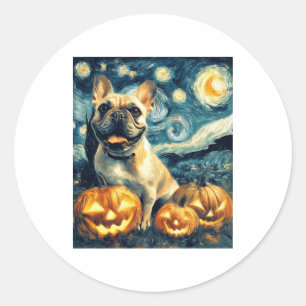 French Bulldog of van gogh starry night halloween  Classic Round Sticker