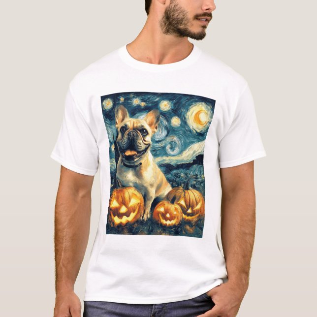 French Bulldog of van gogh starry night halloween  T-Shirt (Front)