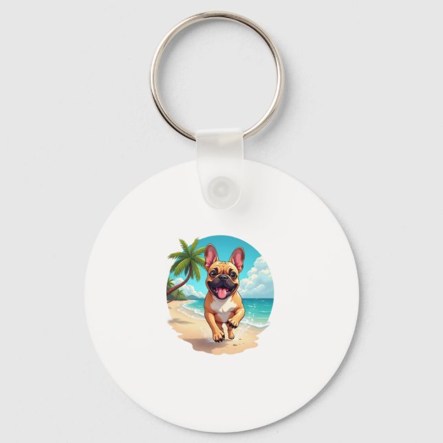 French Bulldog on a Beach Keychain (Front)