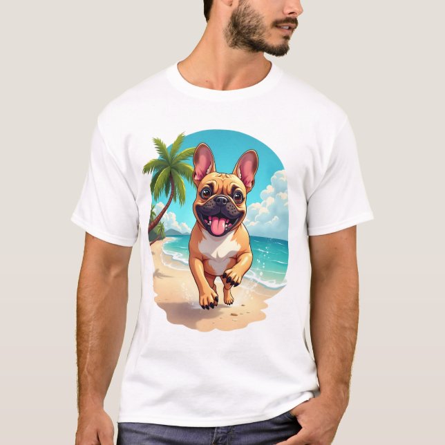 French Bulldog on a Beach T-Shirt (Front)