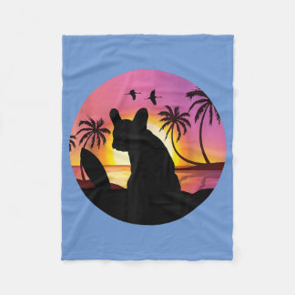French Bulldog On Beach At Sunset/ Summer Animals Fleece Blanket