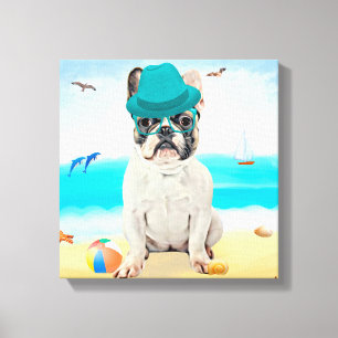 French Bulldog on Beach Canvas Print