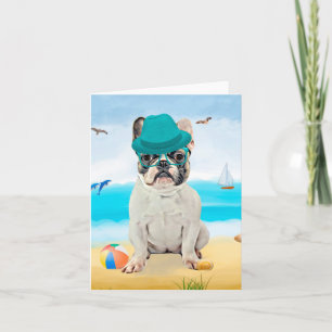 French Bulldog on Beach Card