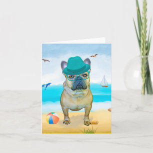 French Bulldog on Beach Card
