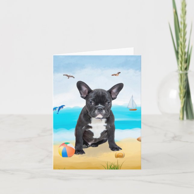 French Bulldog on Beach Card (Front)