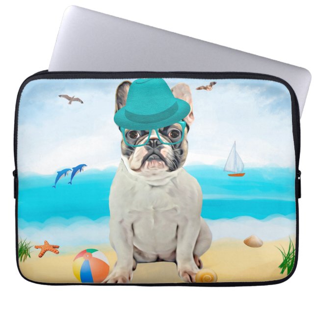 French Bulldog on Beach Laptop Sleeve (Front)