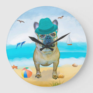 French Bulldog on Beach  Large Clock