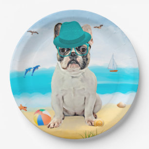 French Bulldog on Beach Paper Plate