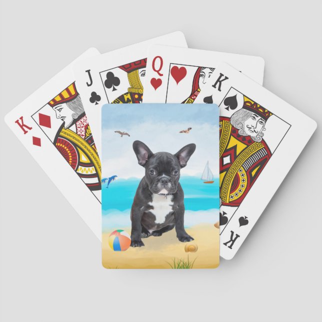 French Bulldog on Beach Playing Cards (Back)