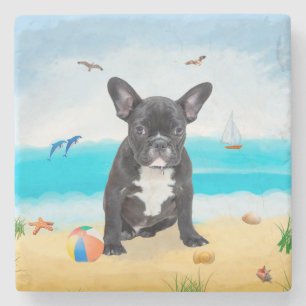 French Bulldog on Beach Stone Coaster