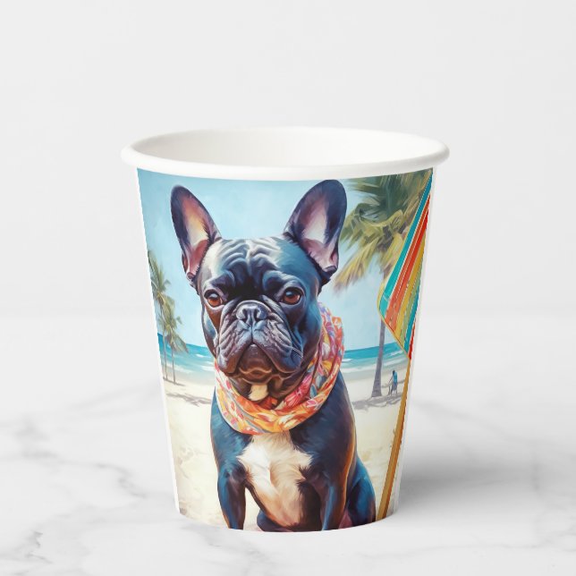 French Bulldog on Beach, summer gift for dog lover Paper Cups (Front)