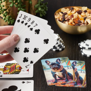 French Bulldog on Beach, summer gift for dog lover Playing Cards