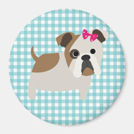 French Bulldog on Blue and White Gingham Design Magnet