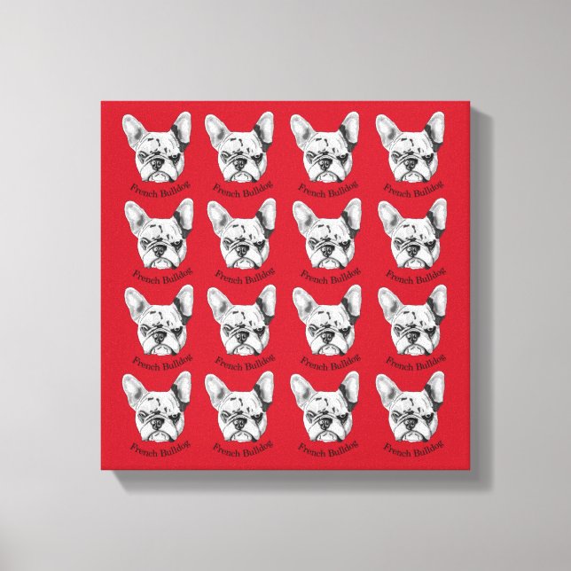 French Bulldog on red Stretched Canvas Print (Front)