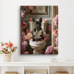 French Bulldog on Toilet | Frenchie Art Bathroom Canvas Print<br><div class="desc">Art featuring a playful French Bulldog enjoying a bathroom break in a bathroom filled with beautiful flowers. This charming artwork adds a touch of warmth and personality to your space,  making it feel more inviting and joyful.</div>