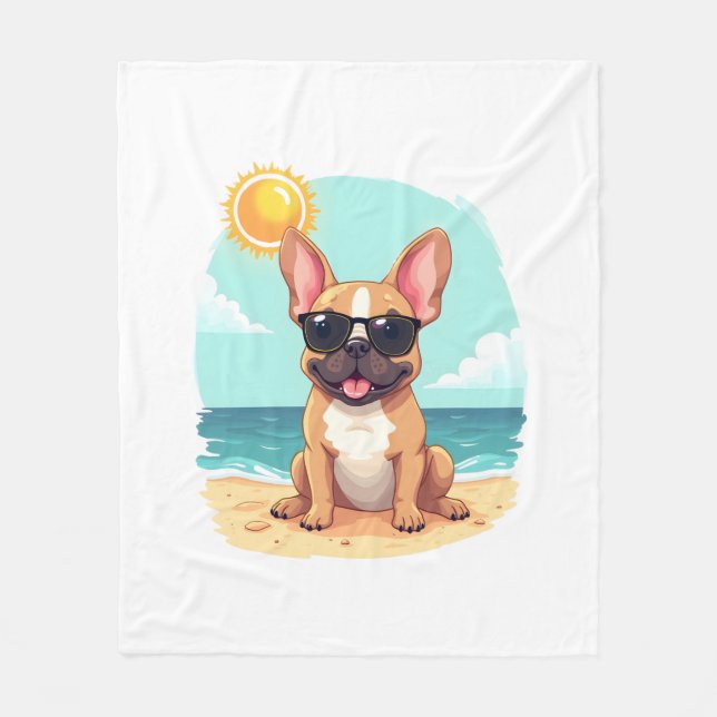 French Bulldog on Vacation Fleece Blanket (Front)